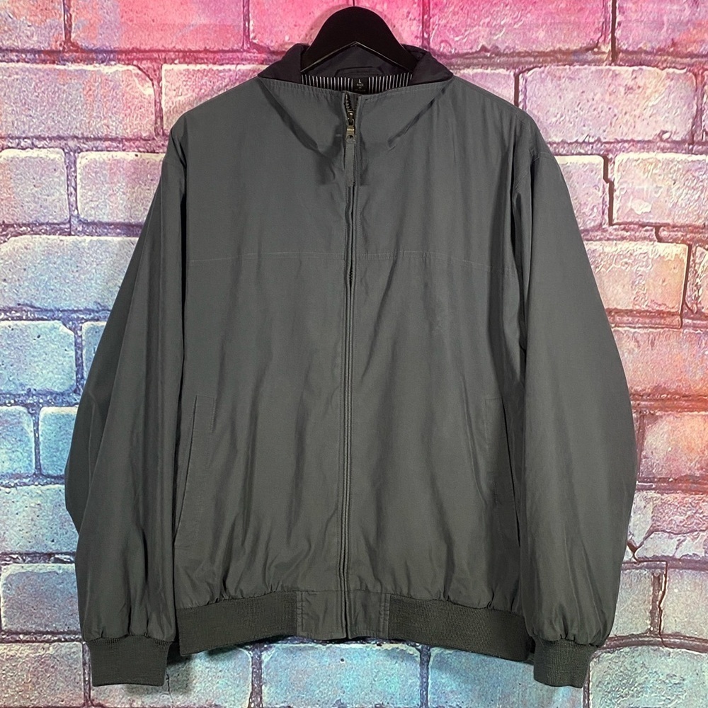 Claiborne Aero Tech Gray Bomber Jacket Mens Large Lightweight Zip-Up Windbreaker
